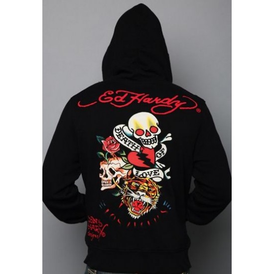 Hot Ed Hardy Death Of Love And Tiger Basic Hoody - Black