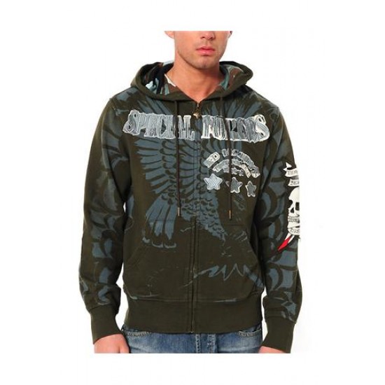 Hot Ed Hardy Flying Eagle Vintage Specialty Hoodie - Olive