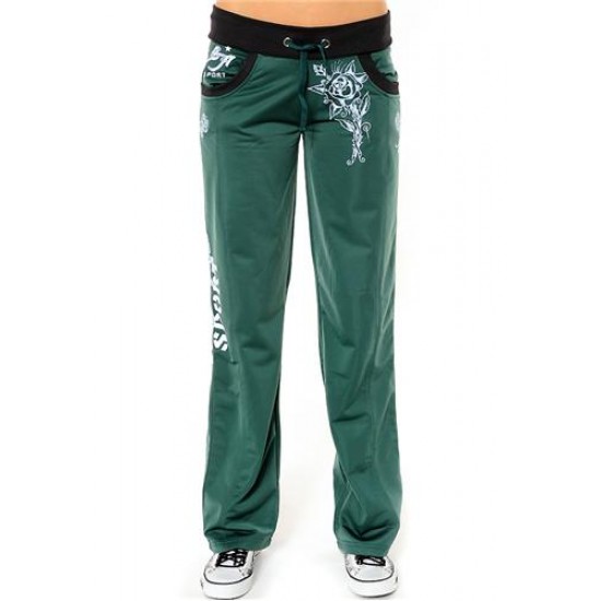 Hot Ed Hardy Cat Eyes And Roses Track Pants - Teal