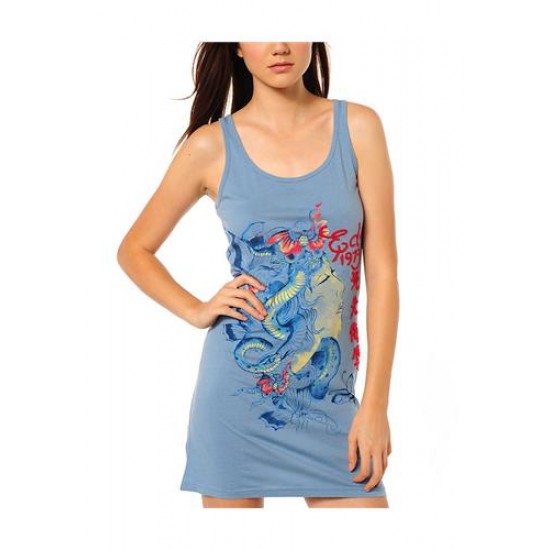 Hot Ed Hardy Nature Made Embroidered Tank Dress Light Blue