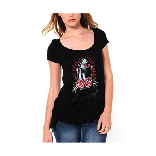Hot Ed Hardy Panther And Roses Basic Circle Top Tee